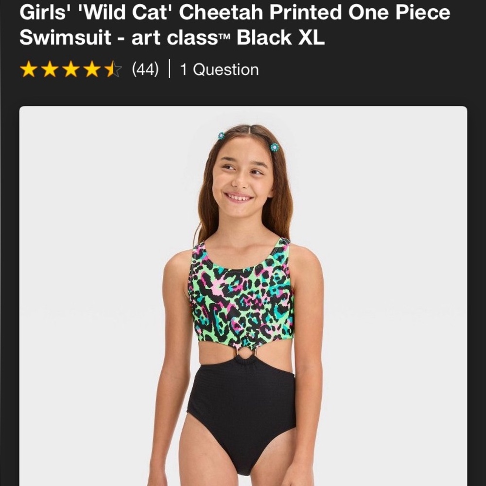 Art Class Neon Leopard Print Swimwear- Youth XL